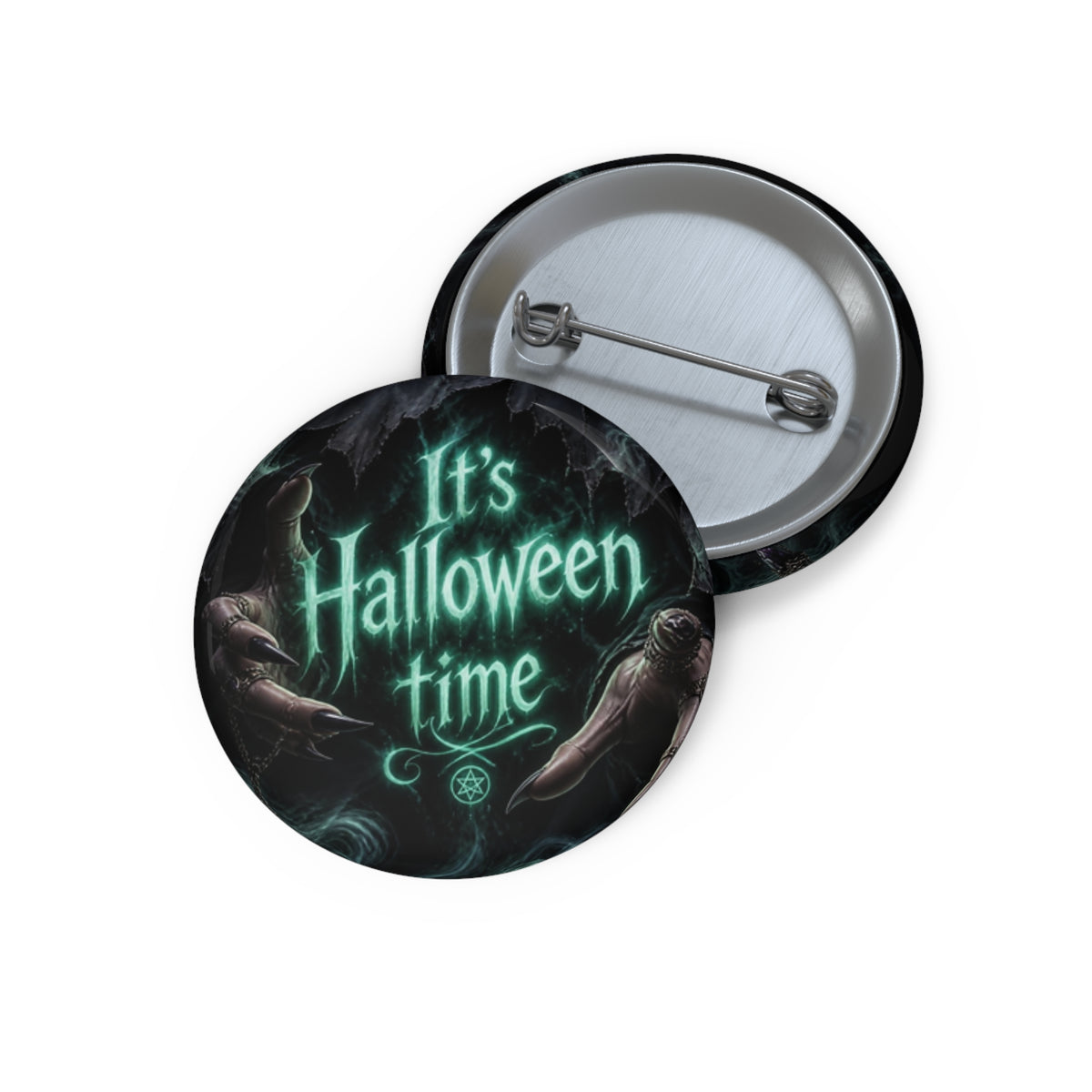 Halloween Pin Button — “It’s Halloween Time” Spooky Gothic Badge