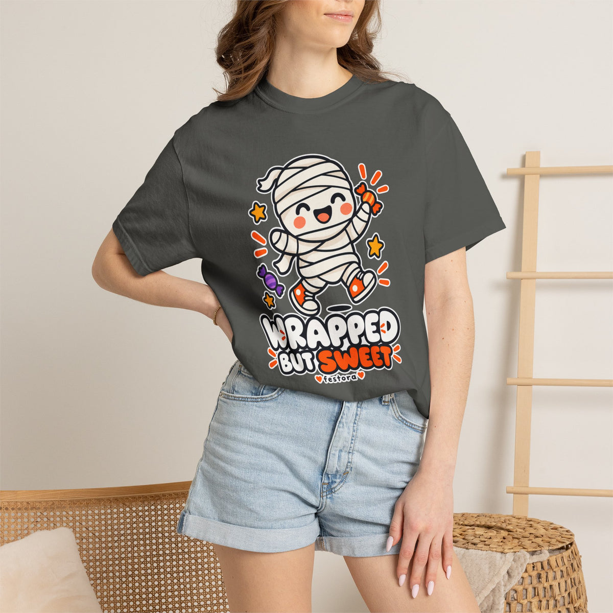 Wrapped but Sweet Halloween T-Shirt | Cute Mummy Graphic Tee