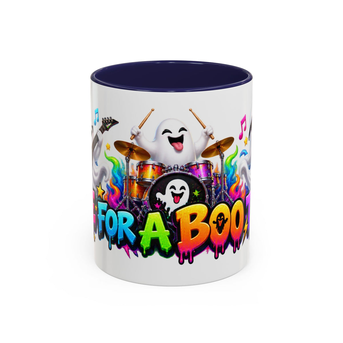 Here for a Boo Time Halloween Ghost Rock Band White Mug