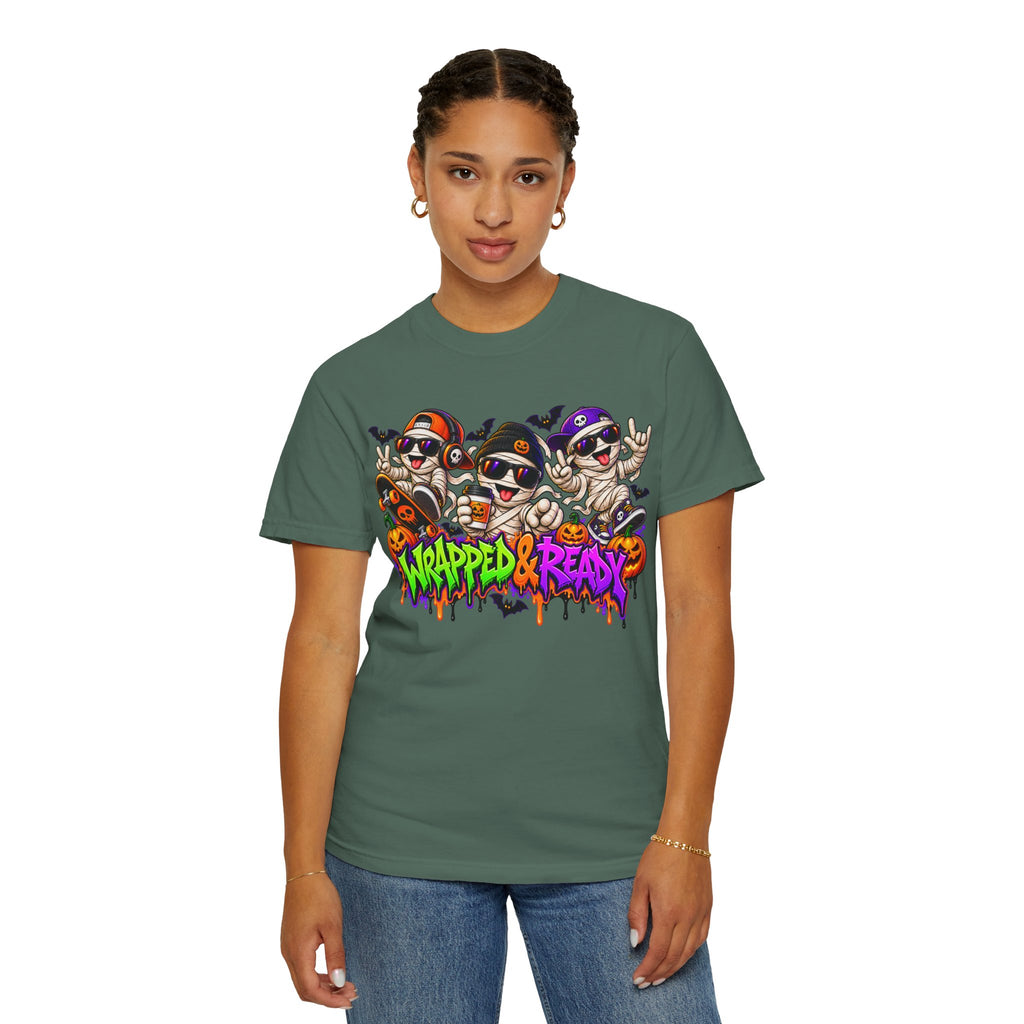 Wrapped & Ready – Halloween Mummy Crew Graphic T-Shirt