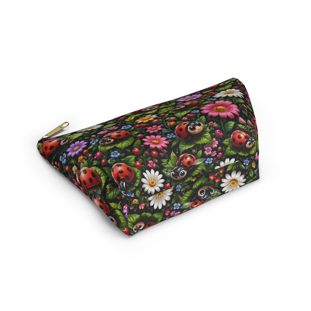 Ladybug Garden Accessory Pouch — Floral Makeup & Travel Cosmetic Bag