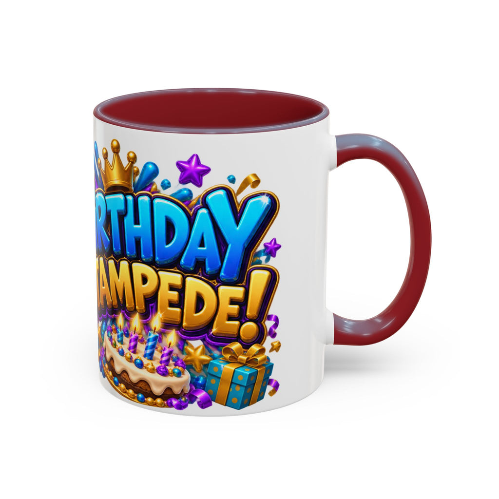 Birthday Stampede White Mug – Cute Buffalo Birthday Cup, Colorful Fun Party Gift