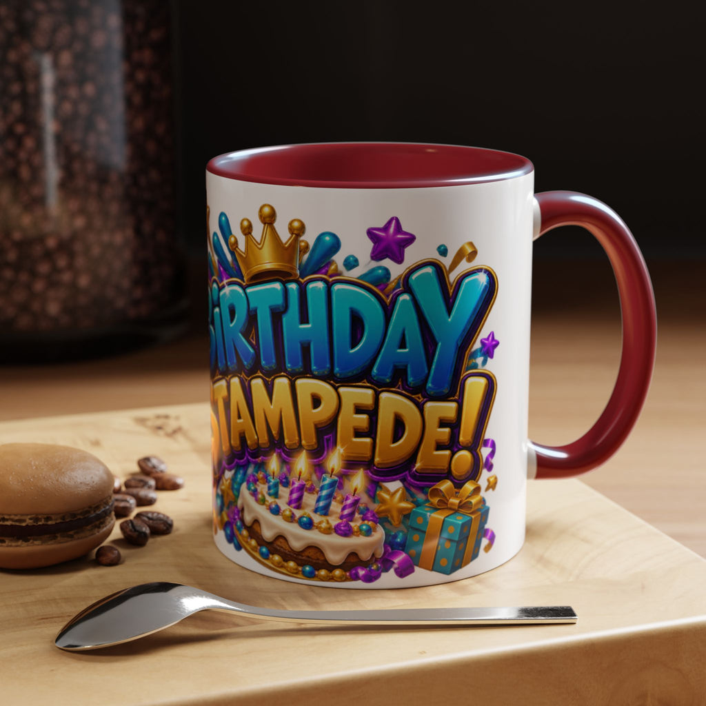 Birthday Stampede White Mug – Cute Buffalo Birthday Cup, Colorful Fun Party Gift