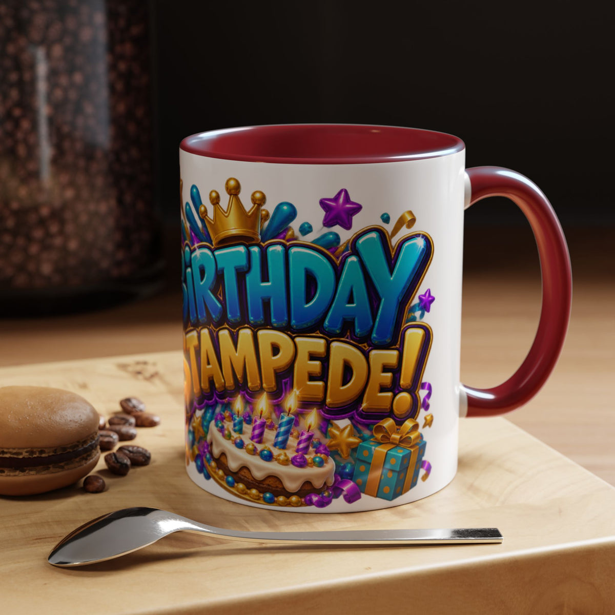 Birthday Stampede White Mug – Cute Buffalo Birthday Cup, Colorful Fun Party Gift