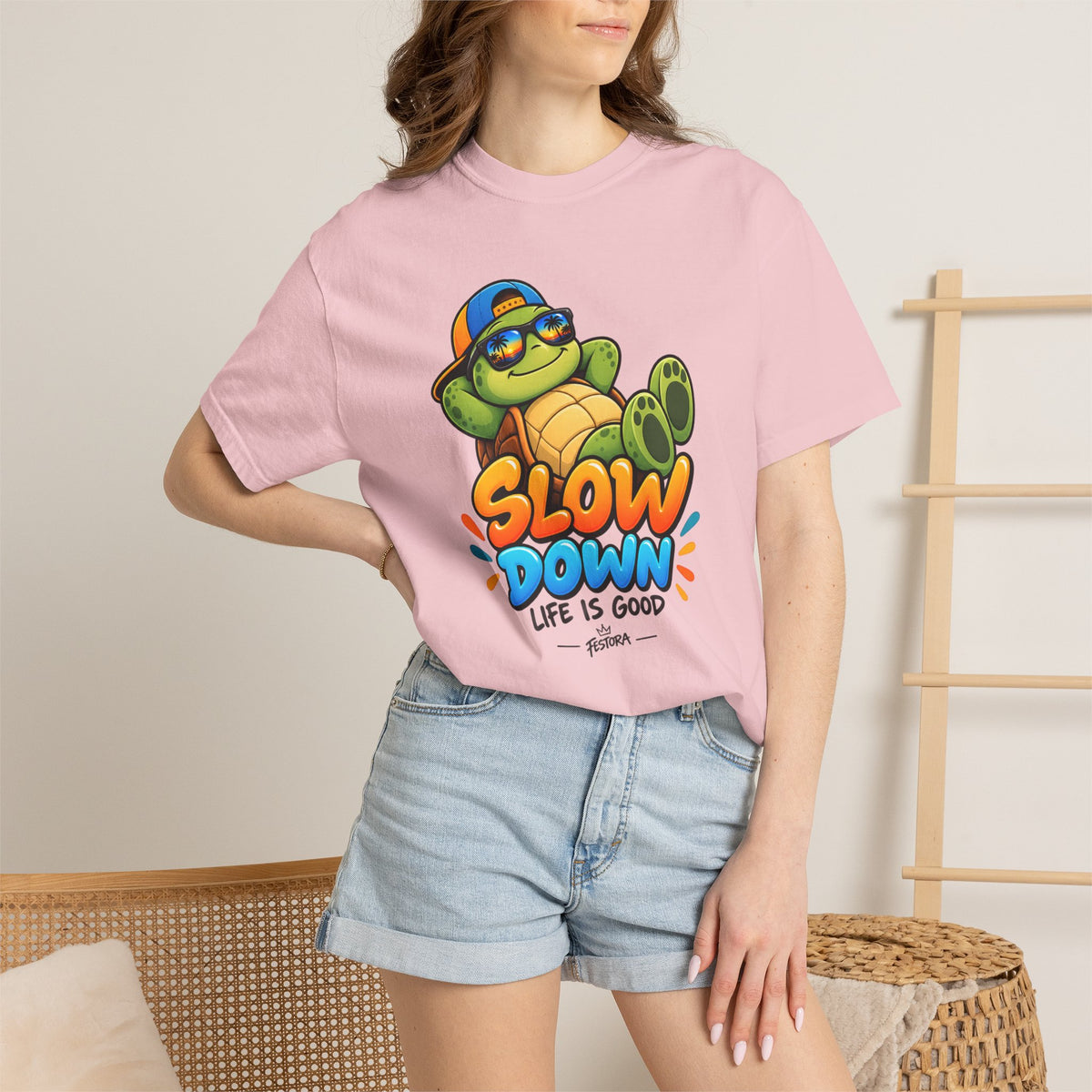 Slow Down, Life Is Good – Turtle Graphic T-Shirt | Festora Everyday