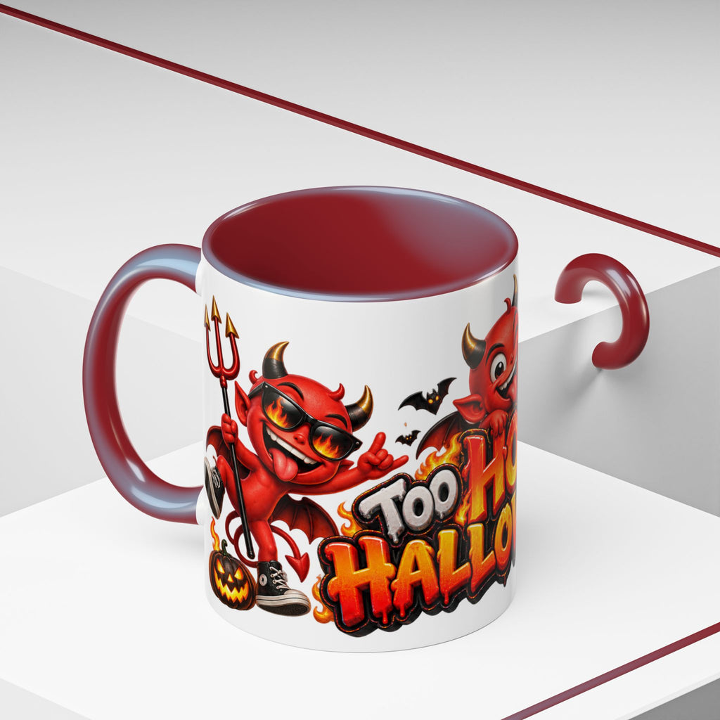 Too Hot for Halloween White Mug – Funny Devils, Flames & Spooky Design