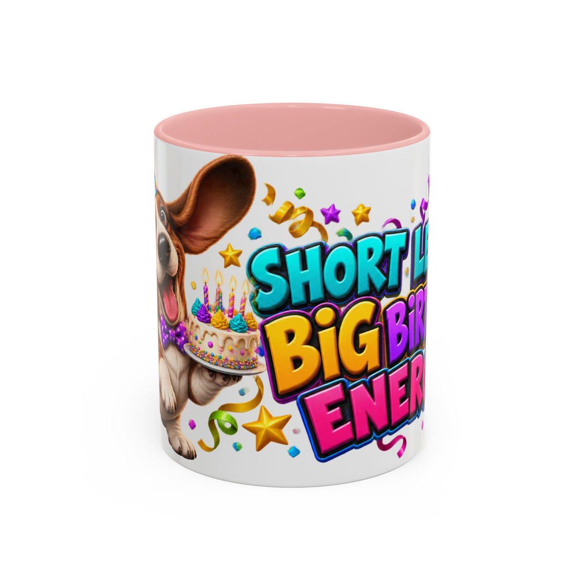 Short Legs Big Birthday Energy Basset Hound White Mug