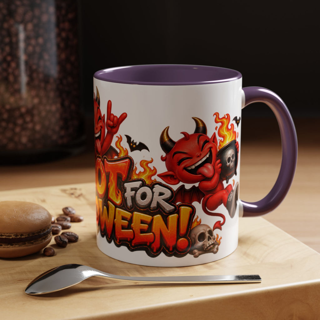 Too Hot for Halloween White Mug – Funny Devils, Flames & Spooky Design