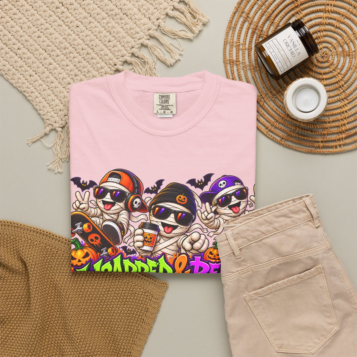 Wrapped & Ready – Halloween Mummy Crew Graphic T-Shirt