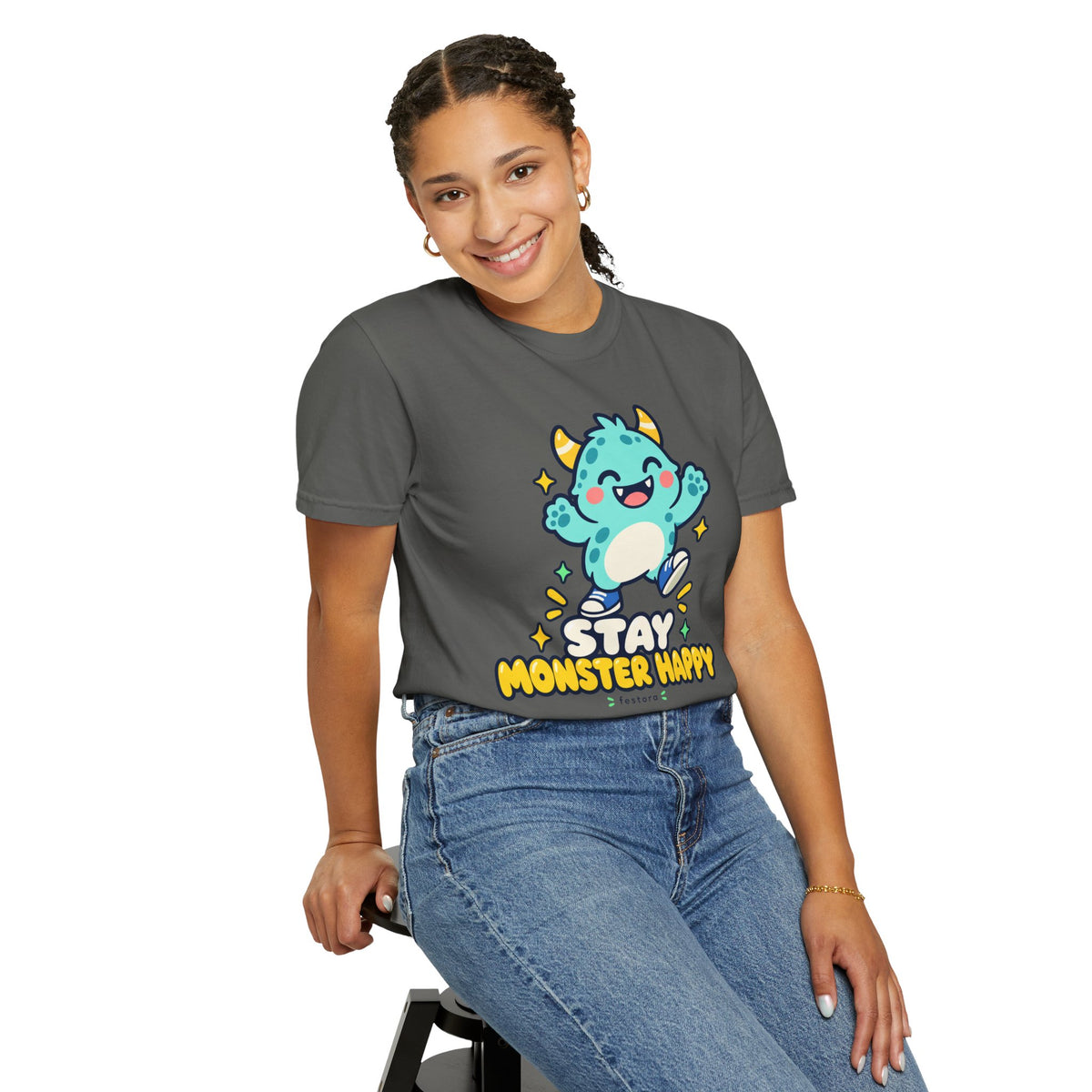 Stay Monster Happy – Cute Monster Graphic T-Shirt