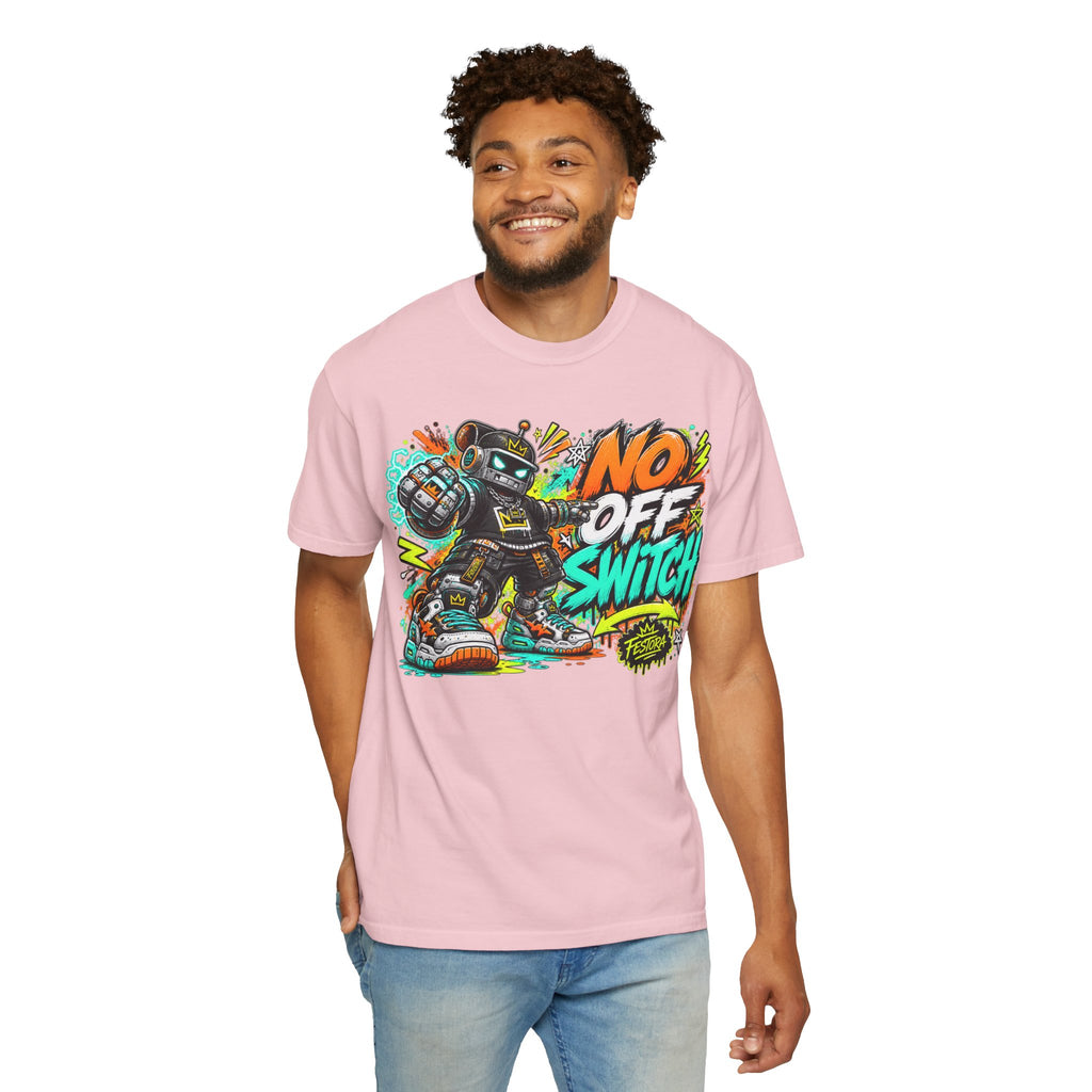No Off Switch Robot Graphic T-Shirt — Bold Retro Streetwear Design