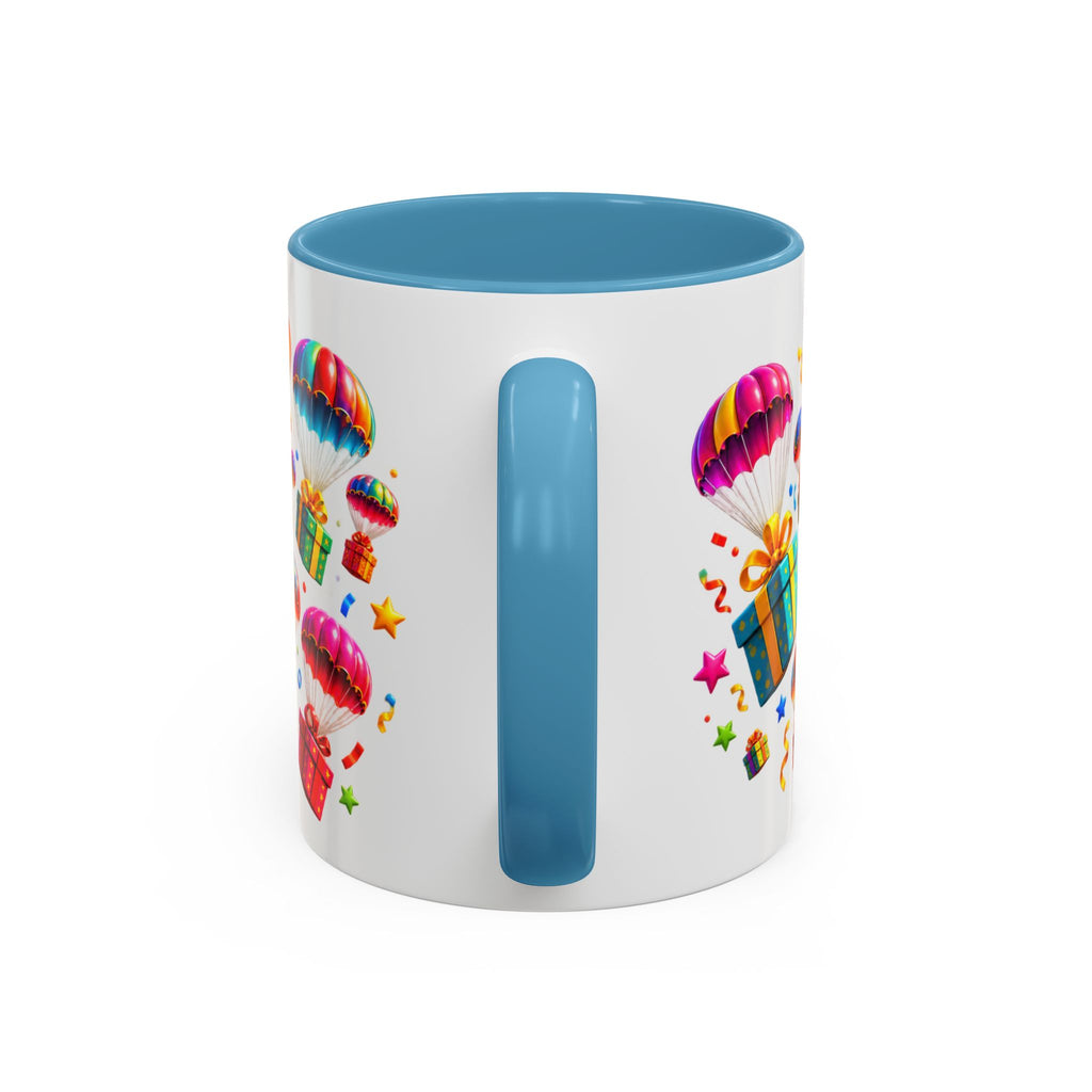 Birthday Gifts Coffee Mug — "It's Raining Birthday Gifts!" Colorful Accent Mug