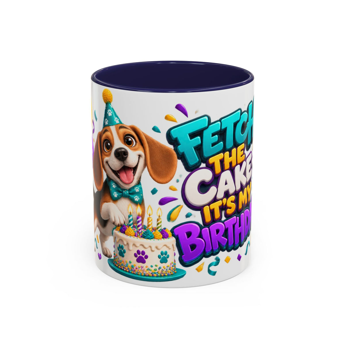 Beagle Birthday Mug – Fetch the Cake White Ceramic Coffee Cup