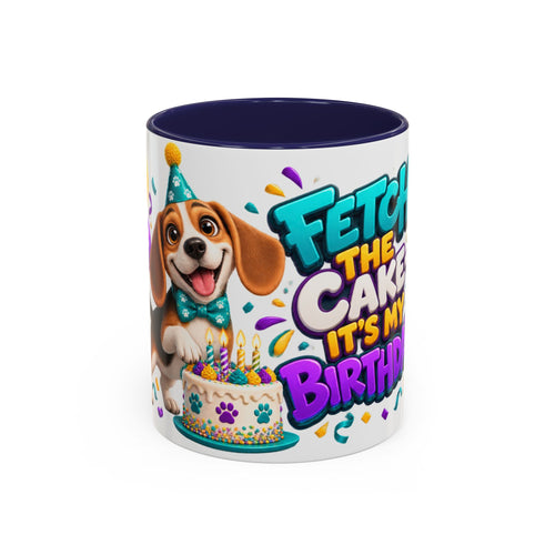 Beagle Birthday Mug – Fetch the Cake White Ceramic Coffee Cup