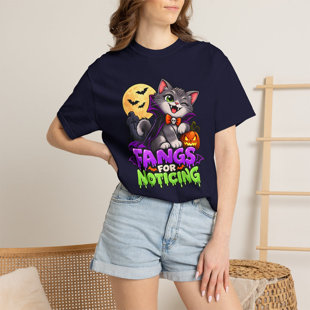 Fangs for Noticing – Cute Vampire Cat Halloween T-Shirt
