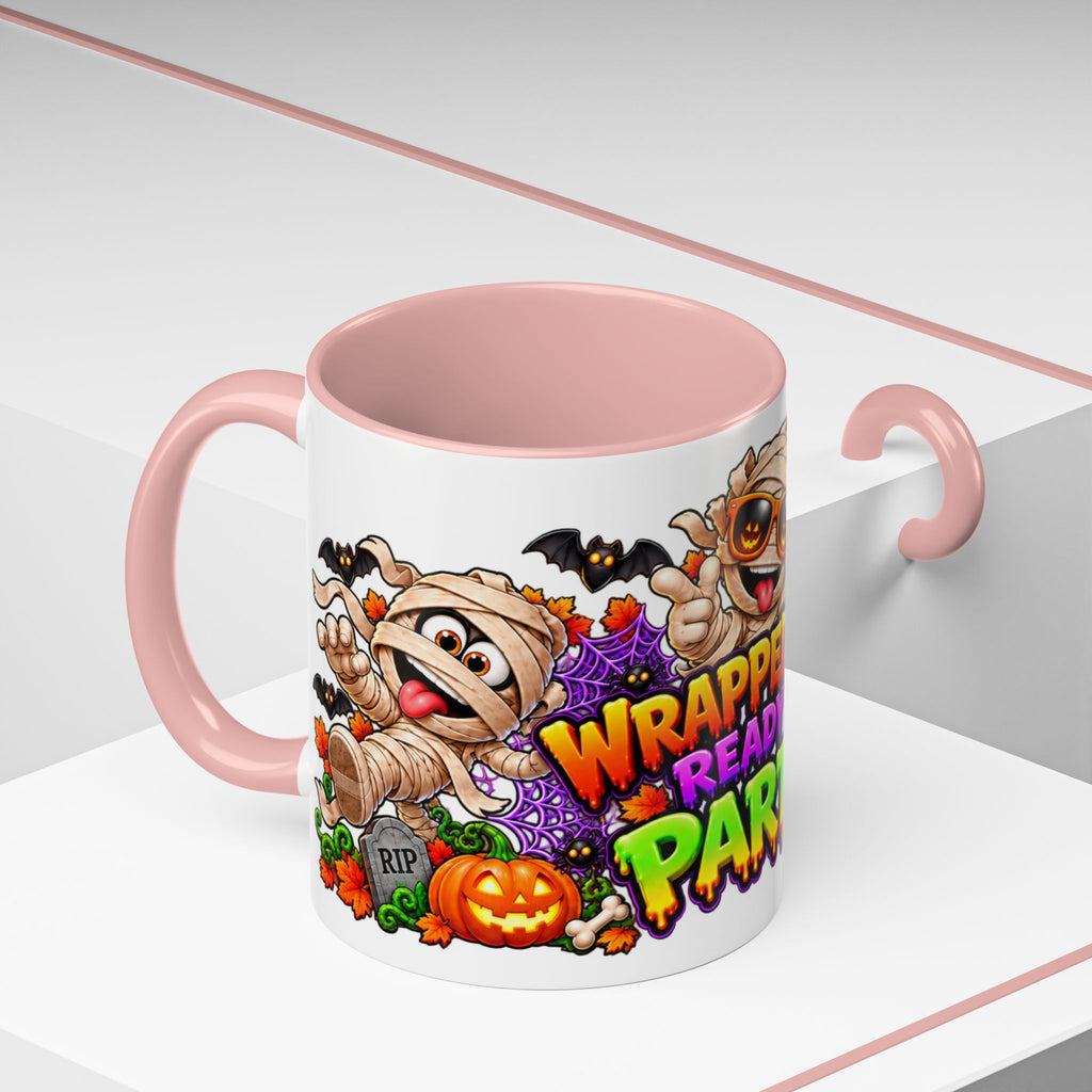 Wrapped Up & Ready to Party White Mug – Funny Mummies & Spooky Party Design