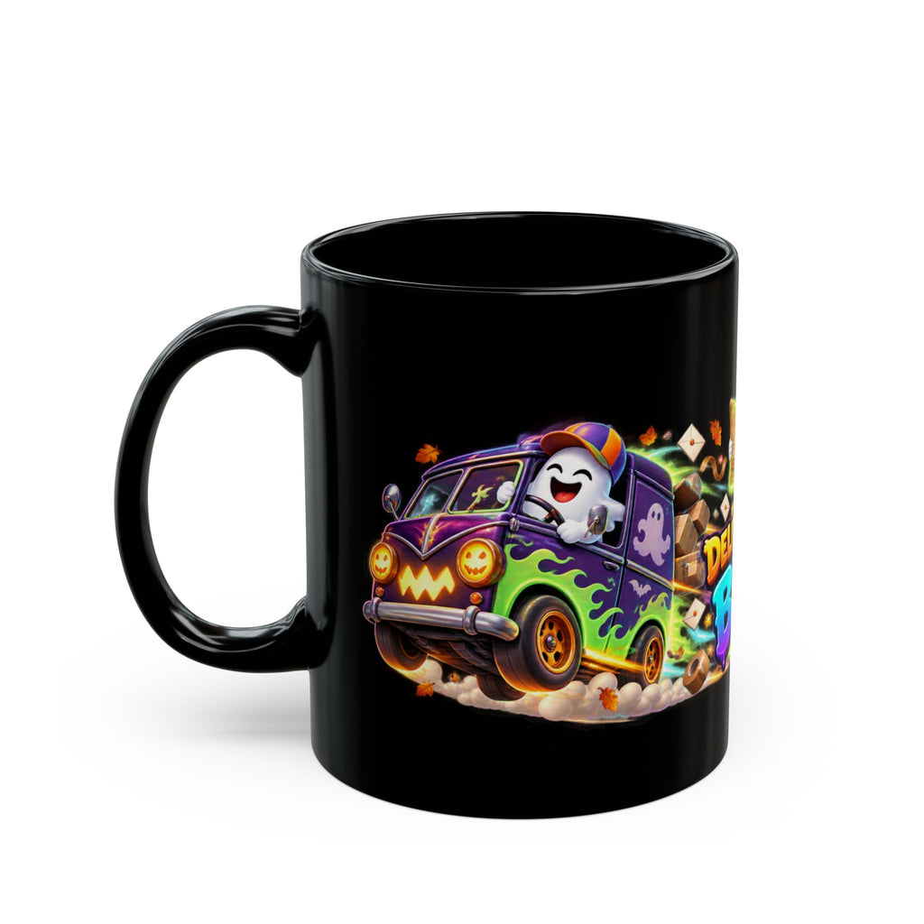 Delivering the Boos Ghost Delivery Halloween Black Mug