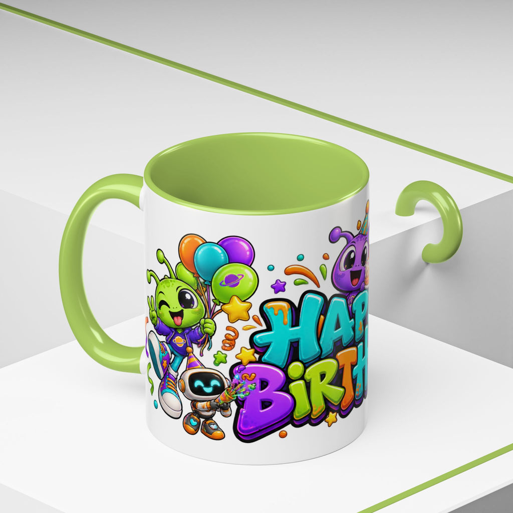 Happy Birthday Alien Mug – Colorful Space Party Cup with Cute Aliens & Robots