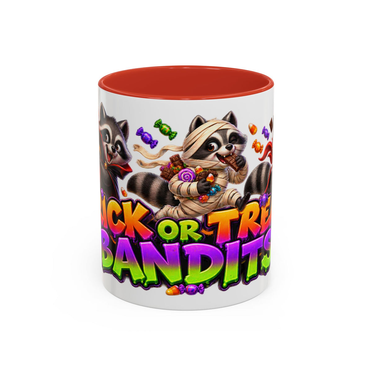 Trick or Treat Bandits Raccoons Halloween White Mug