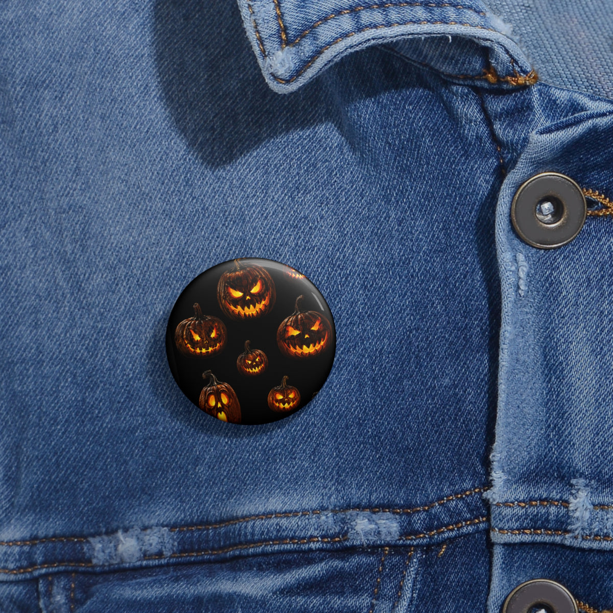Halloween Pumpkin Pin Button — Glowing Jack-O'-Lantern Badge for Jackets & Bags