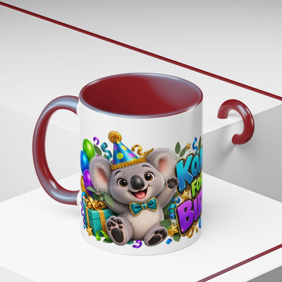 Koala-Fied for a Great Birthday White Mug – Cute Koala Birthday Cup, Colorful Fun Party Gift