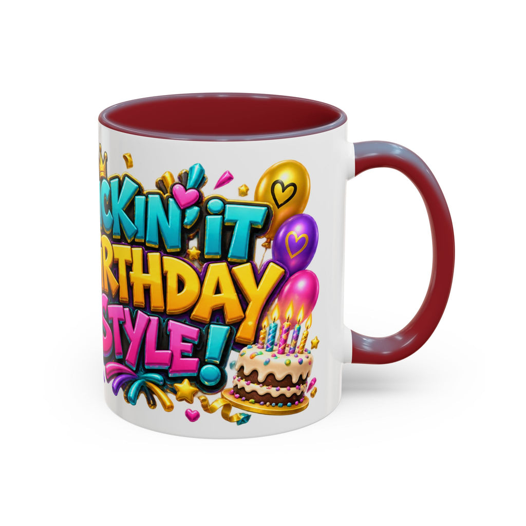 Kickin’ It Birthday Style Donkey White Mug – Funny Happy Birthday Party Cup, Cute Colorful Gift