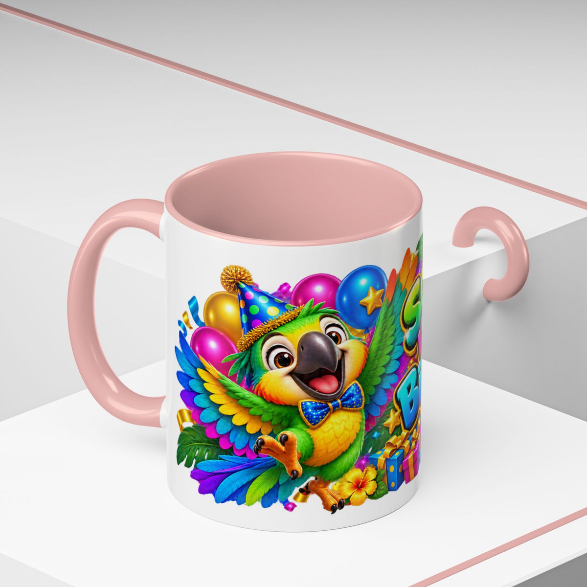 Squawk! It’s Your Birthday White Mug – Cute Parrot Birthday Cup, Colorful Tropical Party Gift