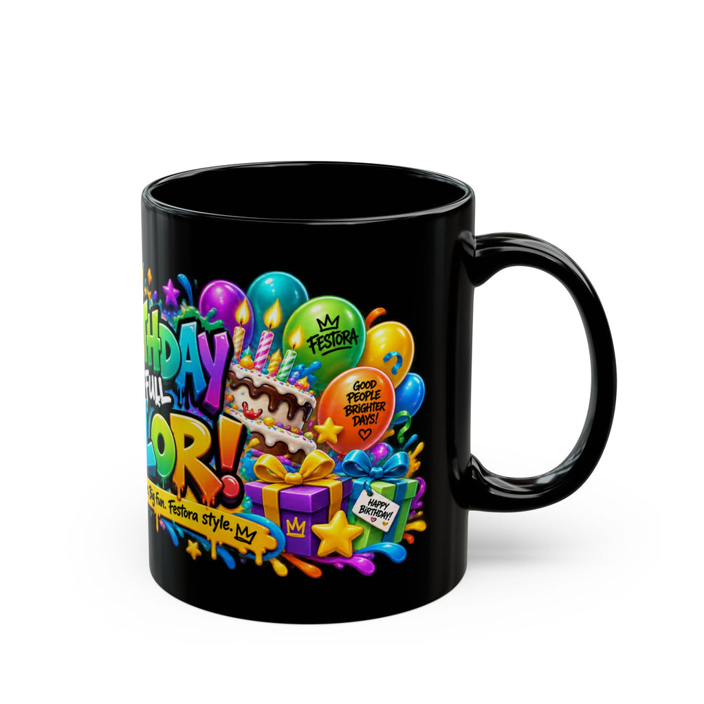 Birthday in Full Color Black Mug – Festora Chameleon Birthday Cup