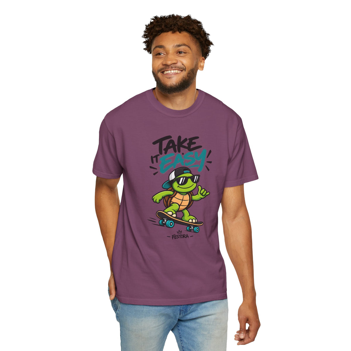 Take It Easy Skate Turtle Graphic T-Shirt | Festora Everyday