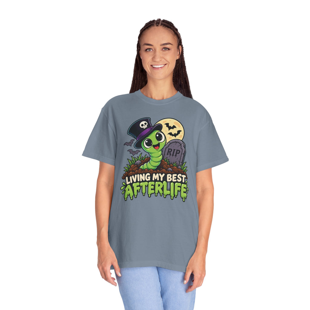 Living My Best Afterlife – Cute Halloween Graveyard Worm T-Shirt