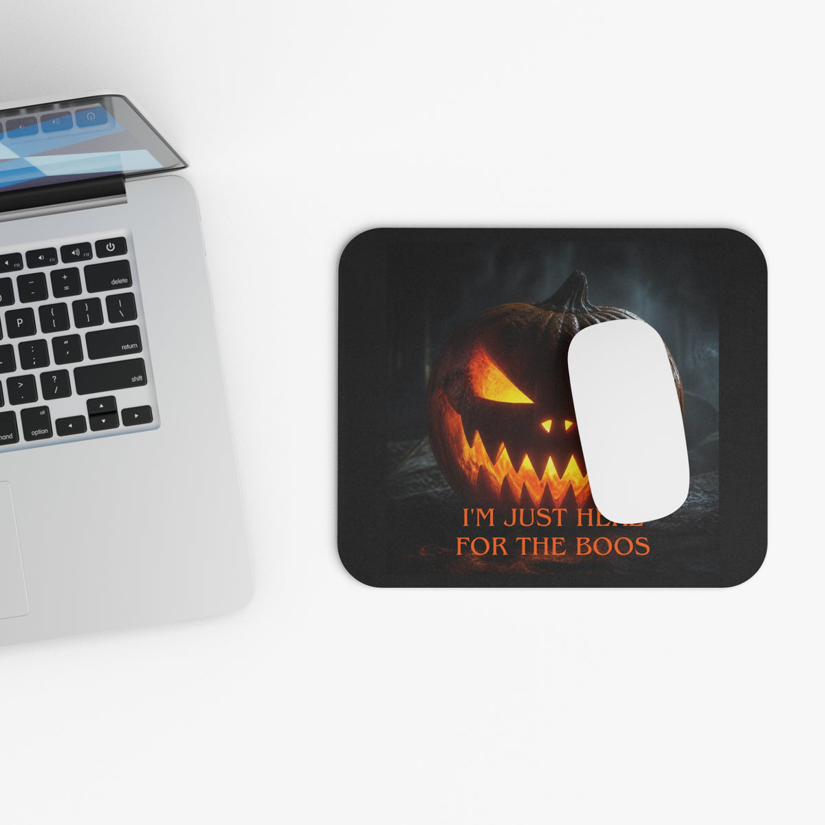 Halloween Pumpkin Mouse Pad — "I'm Just Here for the Boos"