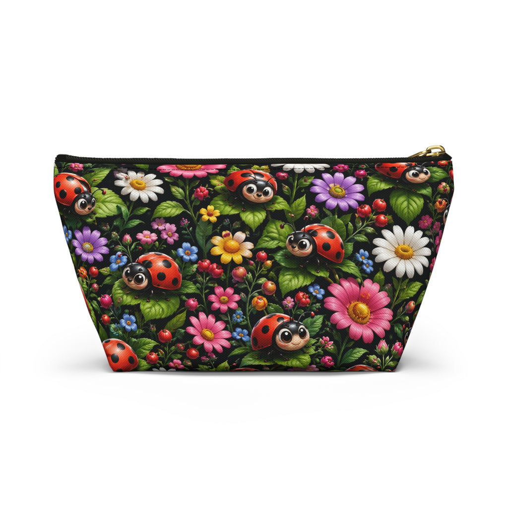 Ladybug Garden Accessory Pouch — Floral Makeup & Travel Cosmetic Bag