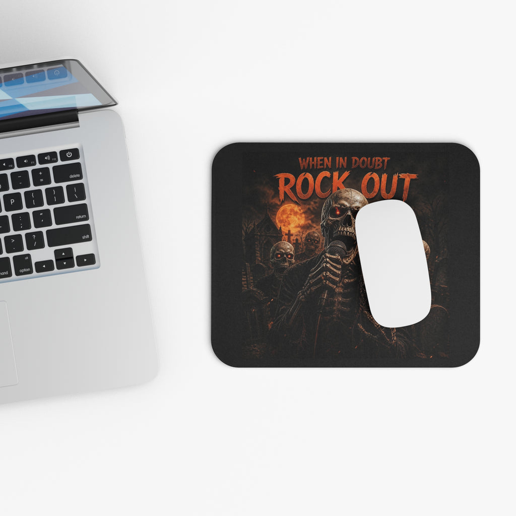 Rock Out Skeleton Mouse Pad — When In Doubt Heavy Metal Gaming Desk Mat