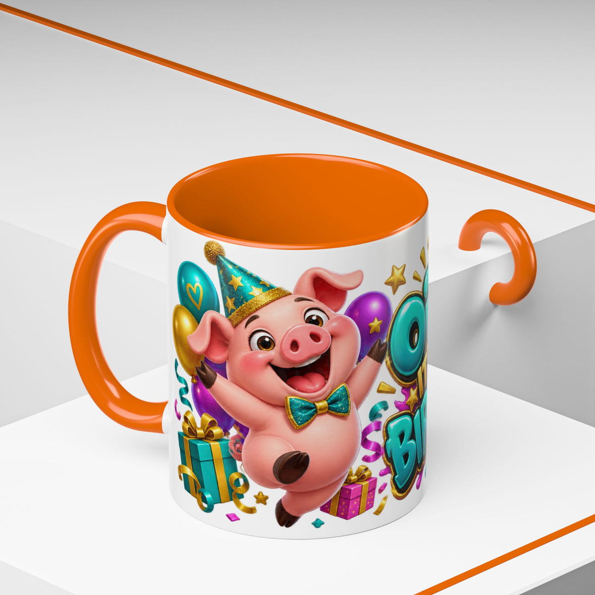 Oink! It’s Your Birthday White Mug – Cute Pig Birthday Cup, Colorful Funny Party Gift