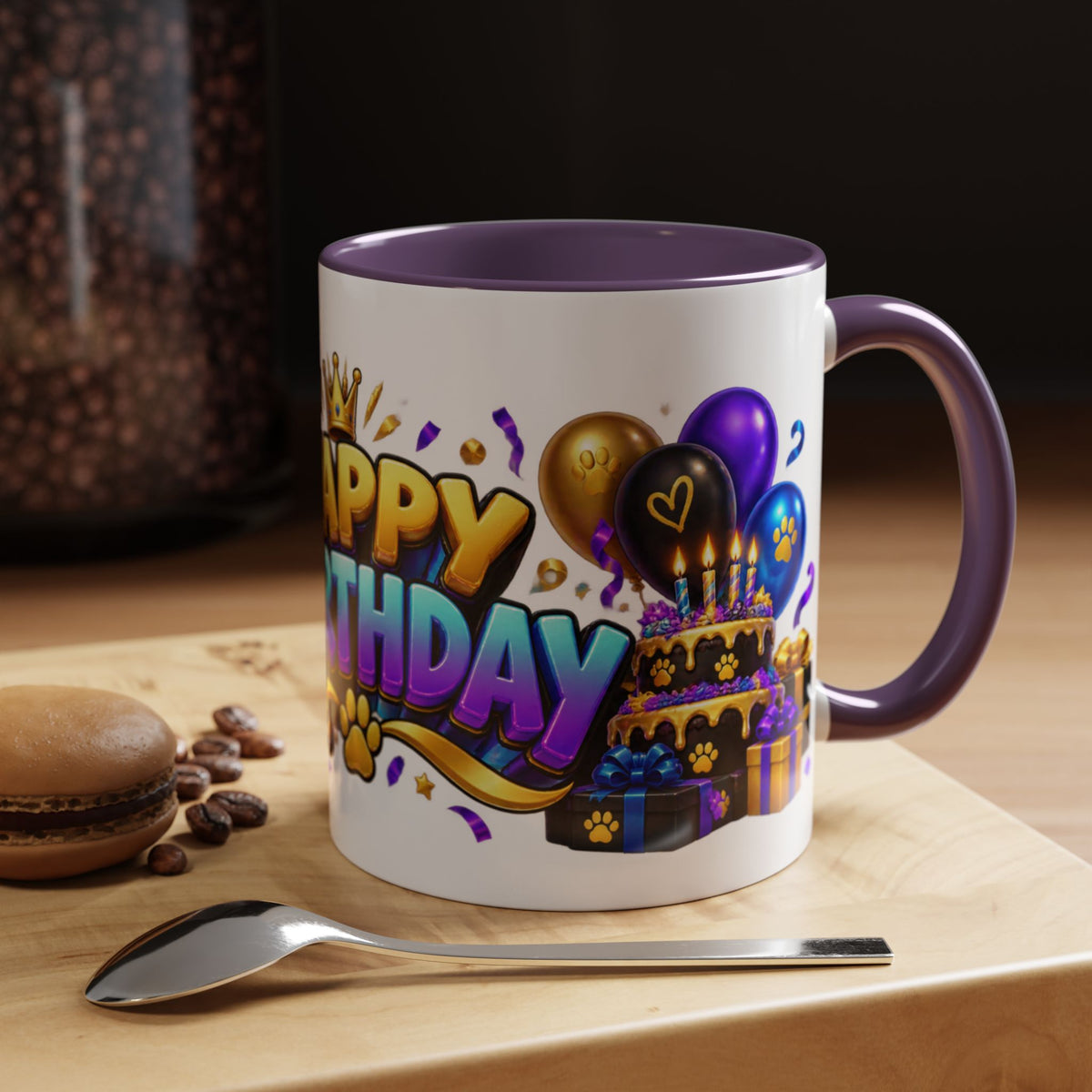 Black Panther Happy Birthday Mug – Purple Blue & Gold Birthday Gift – FestoraShop White Coffee Mug
