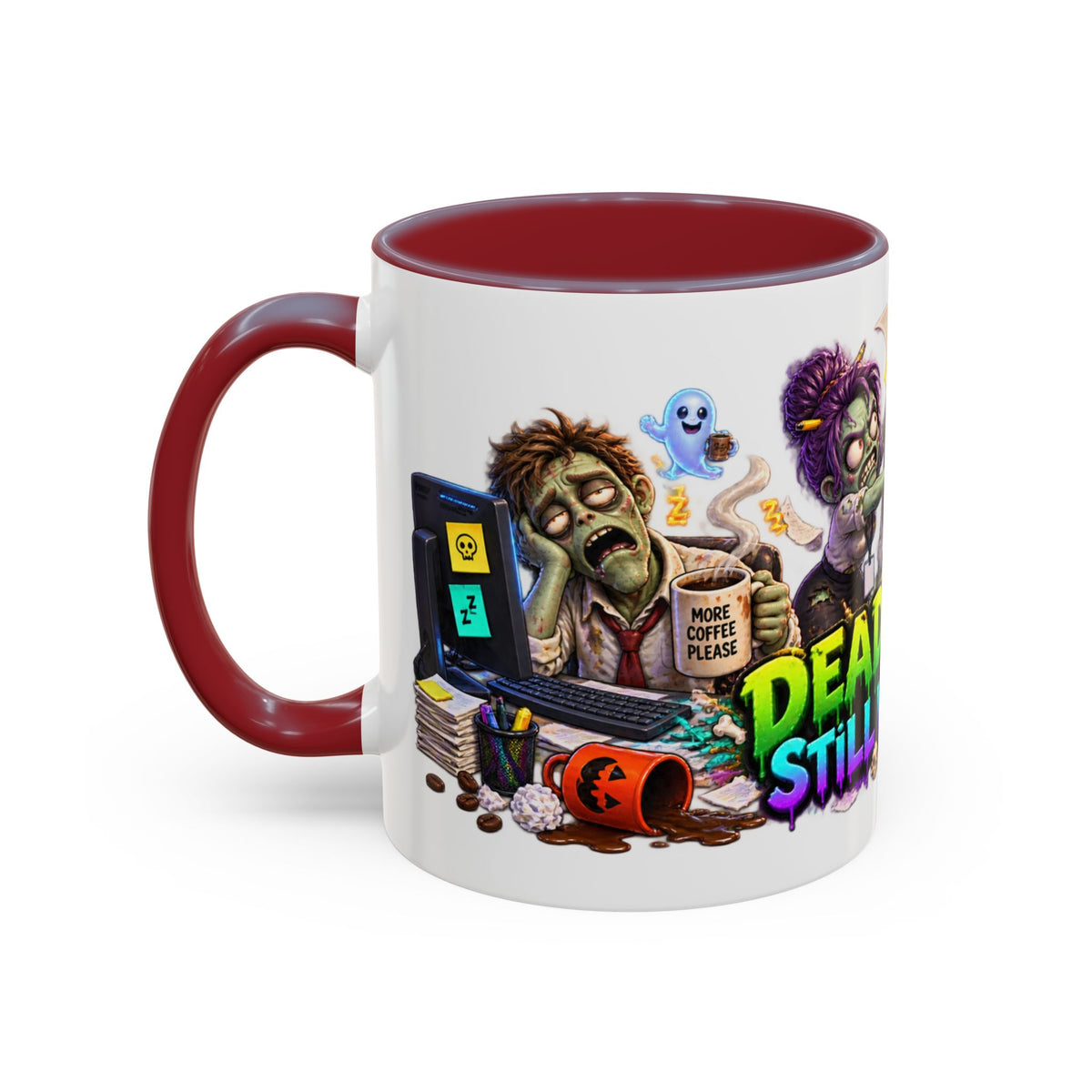 Dead Tired Still Working Zombie Office Halloween White Mug