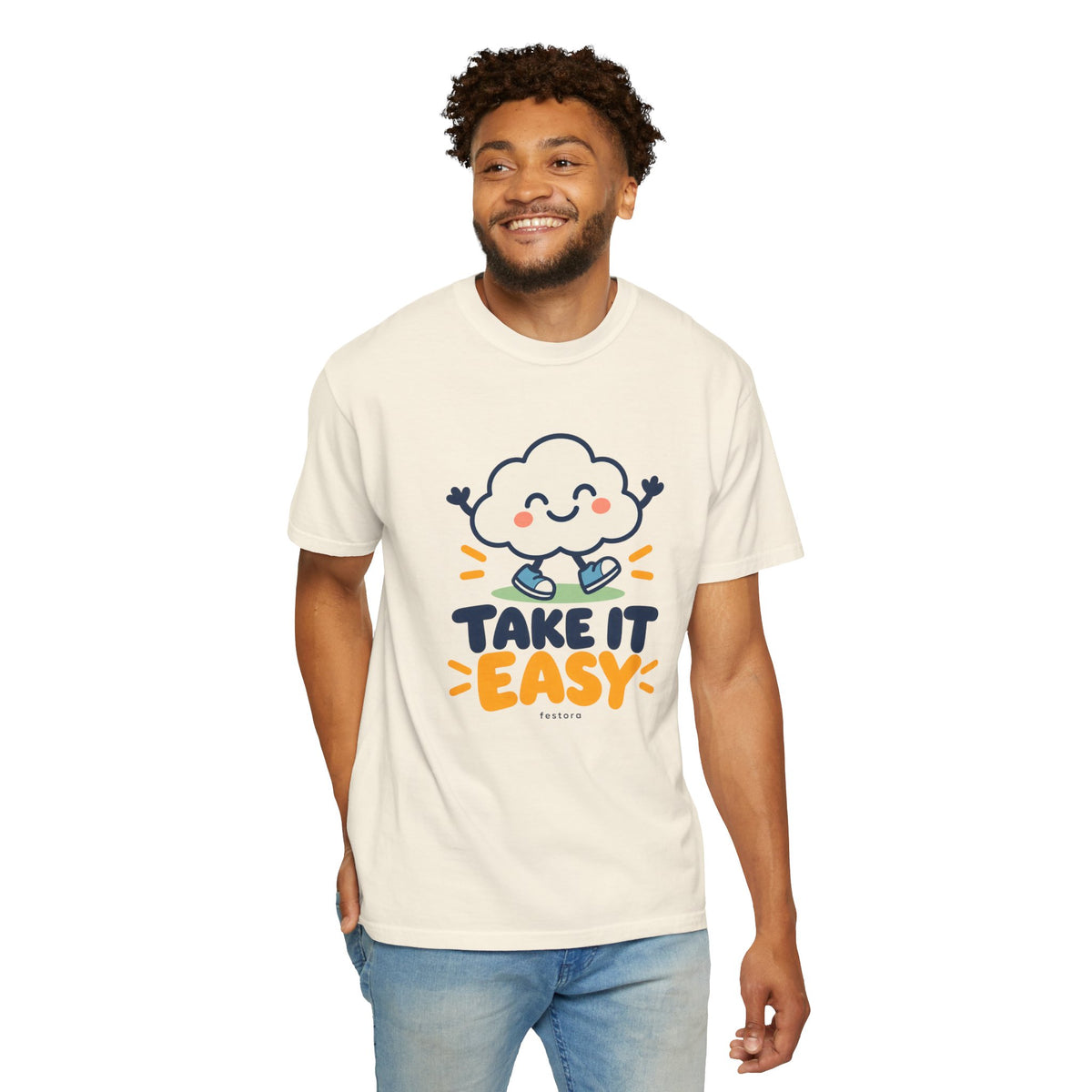 Take It Easy – Happy Cloud Graphic T-Shirt | Festora Everyday