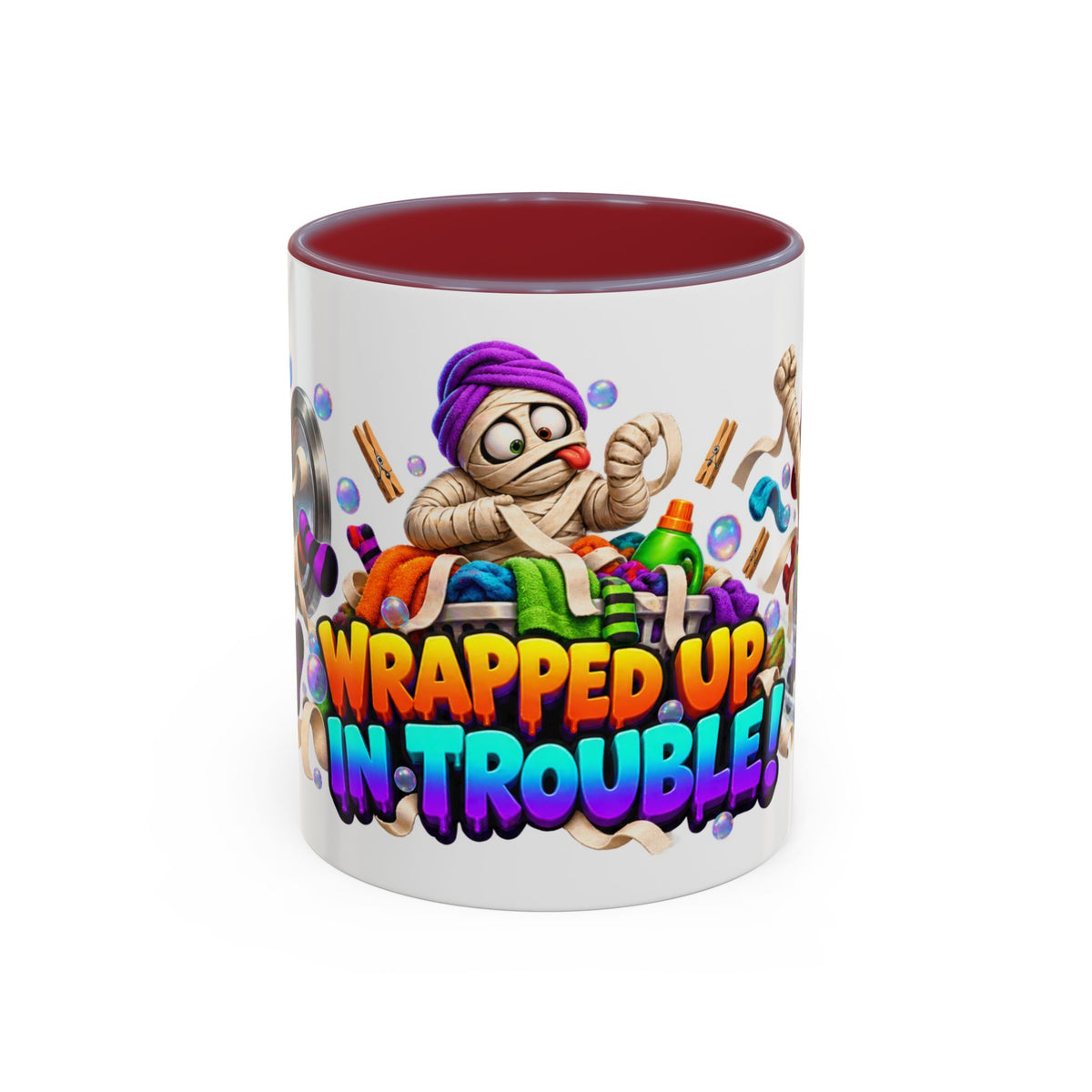 Wrapped Up in Trouble Mummy Halloween White Mug