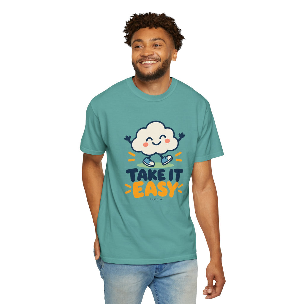 Take It Easy – Happy Cloud Graphic T-Shirt | Festora Everyday