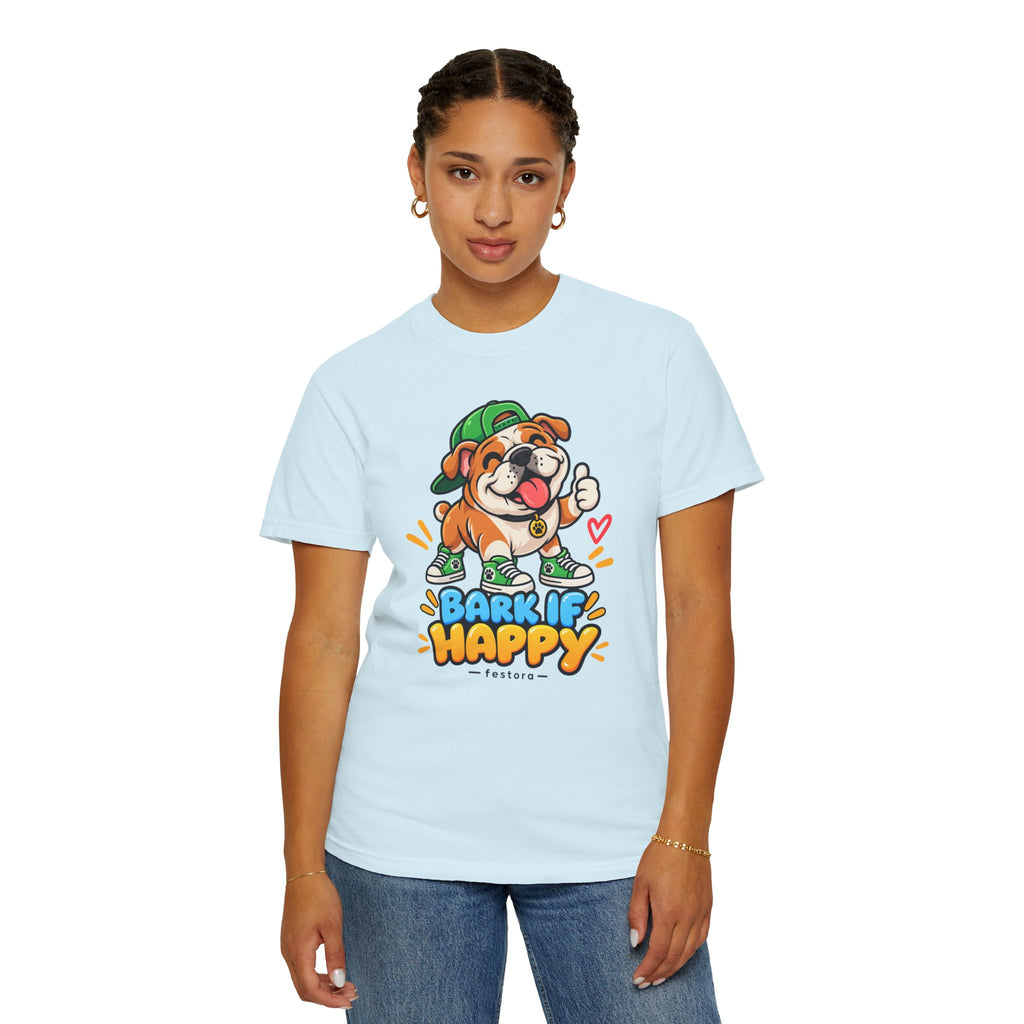 Bark If Happy – Cute Bulldog Graphic T-Shirt
