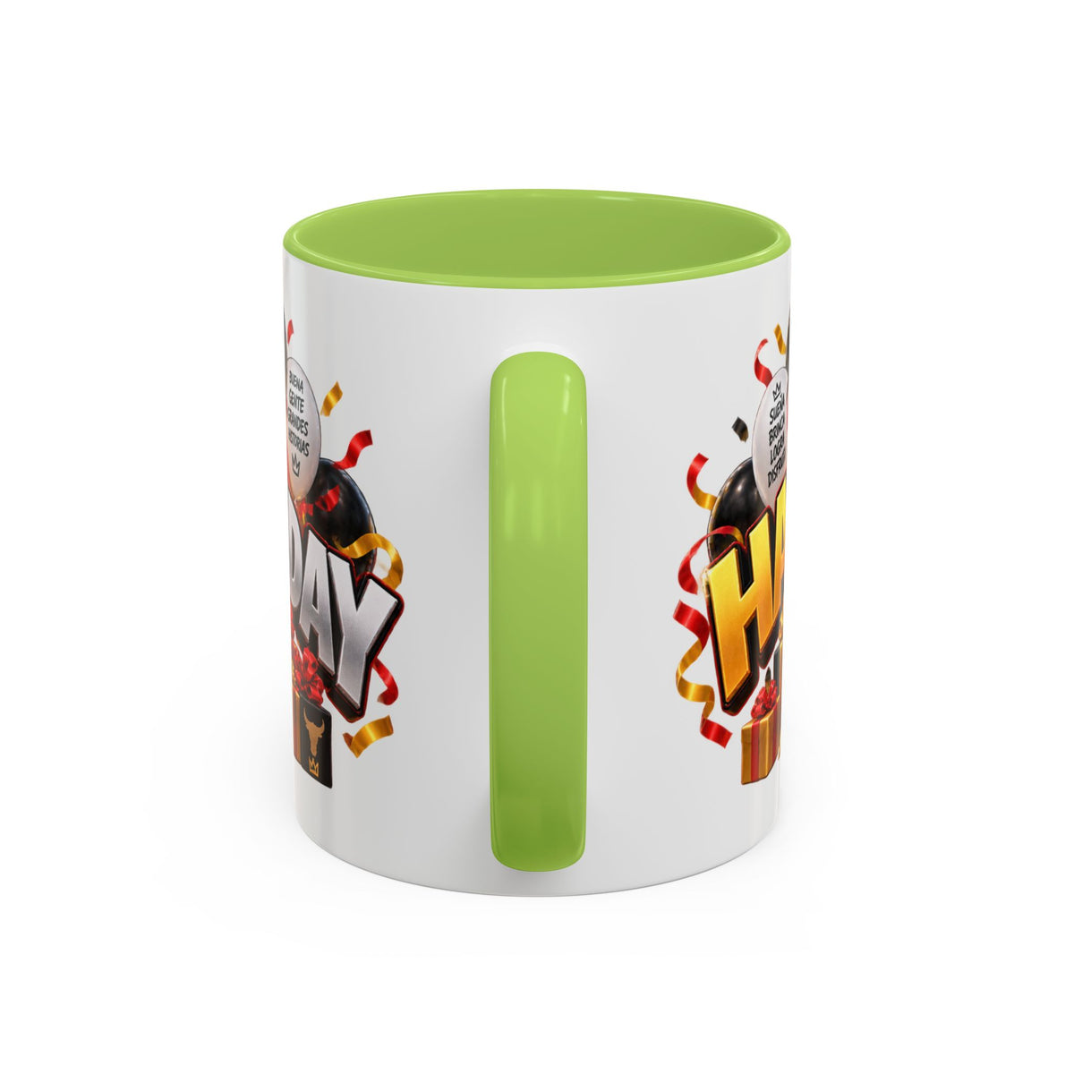 Happy Birthday Bull Mug – Colorful 3D Birthday Gift – White Coffee Mug