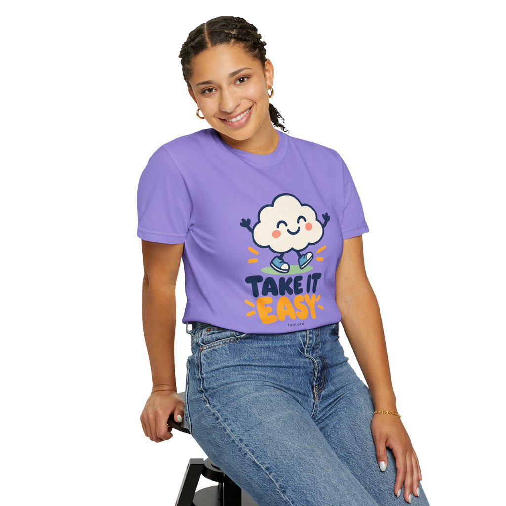 Take It Easy – Happy Cloud Graphic T-Shirt | Festora Everyday