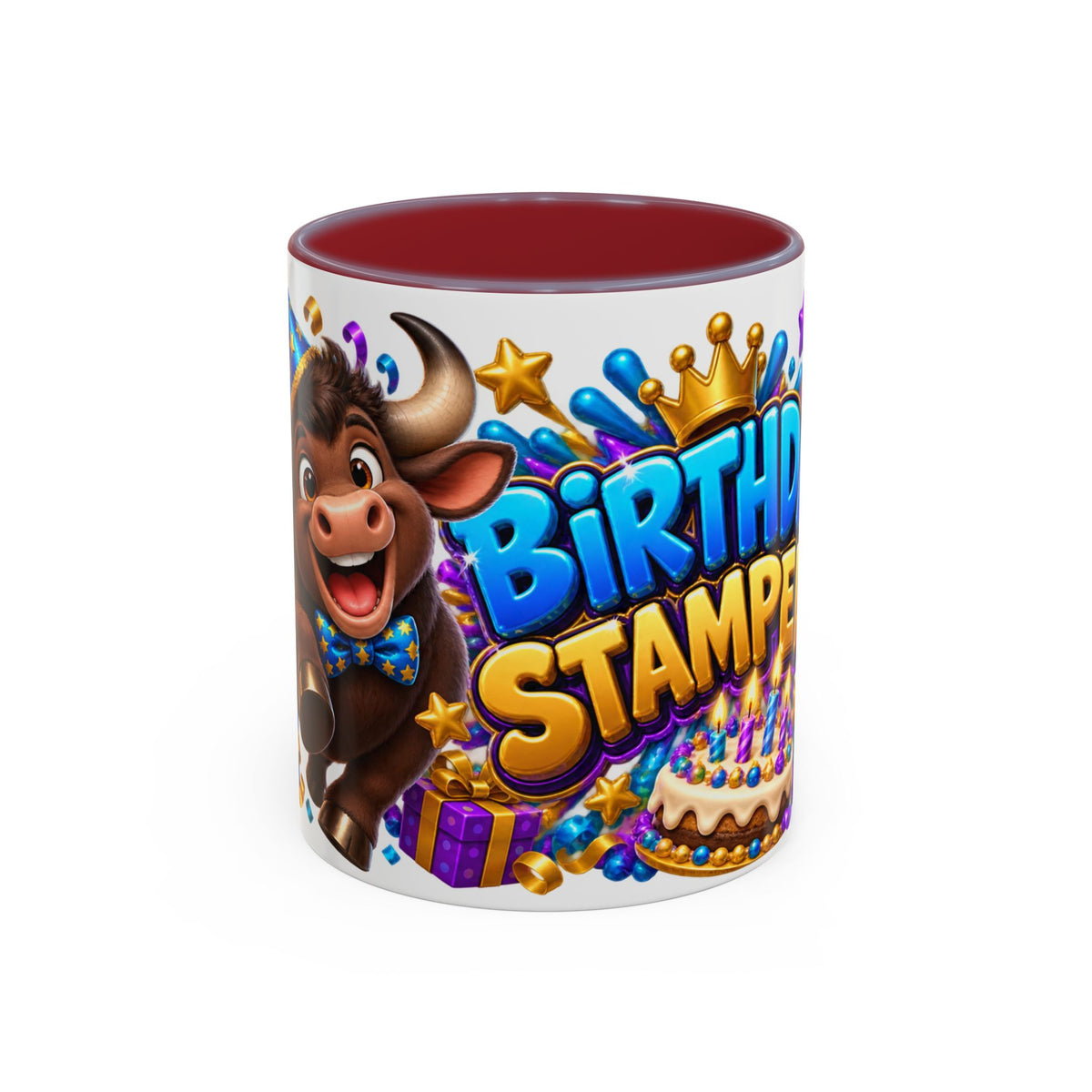 Birthday Stampede White Mug – Cute Buffalo Birthday Cup, Colorful Fun Party Gift