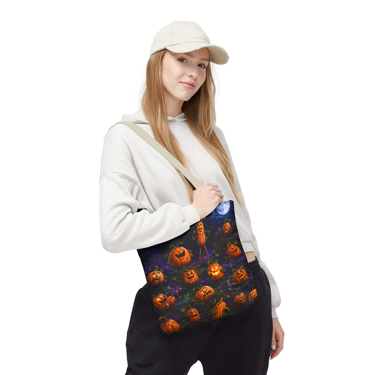 Halloween Pumpkin Patch Tote Bag — Spooky Jack-o'-Lantern All-Over Print