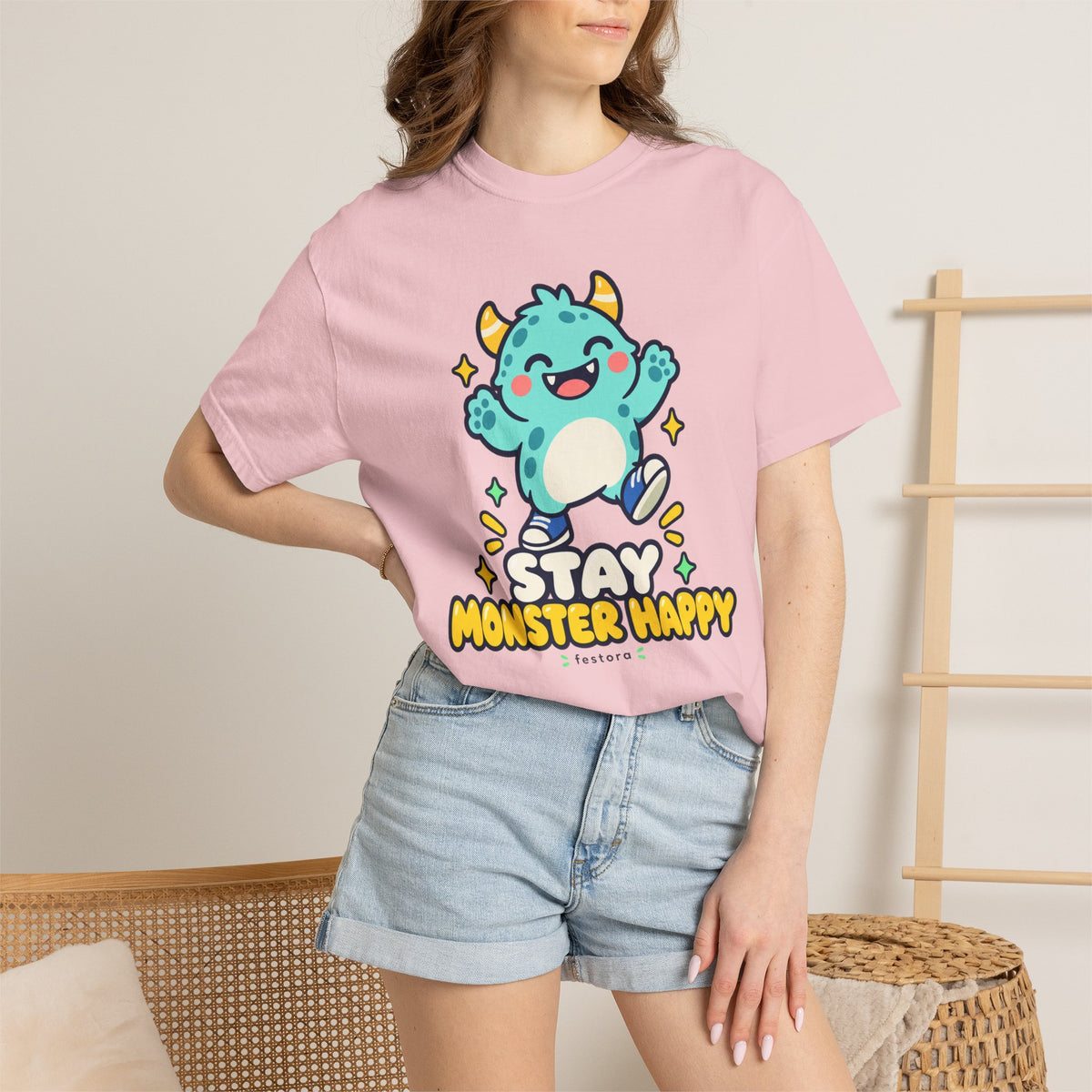 Stay Monster Happy – Cute Monster Graphic T-Shirt