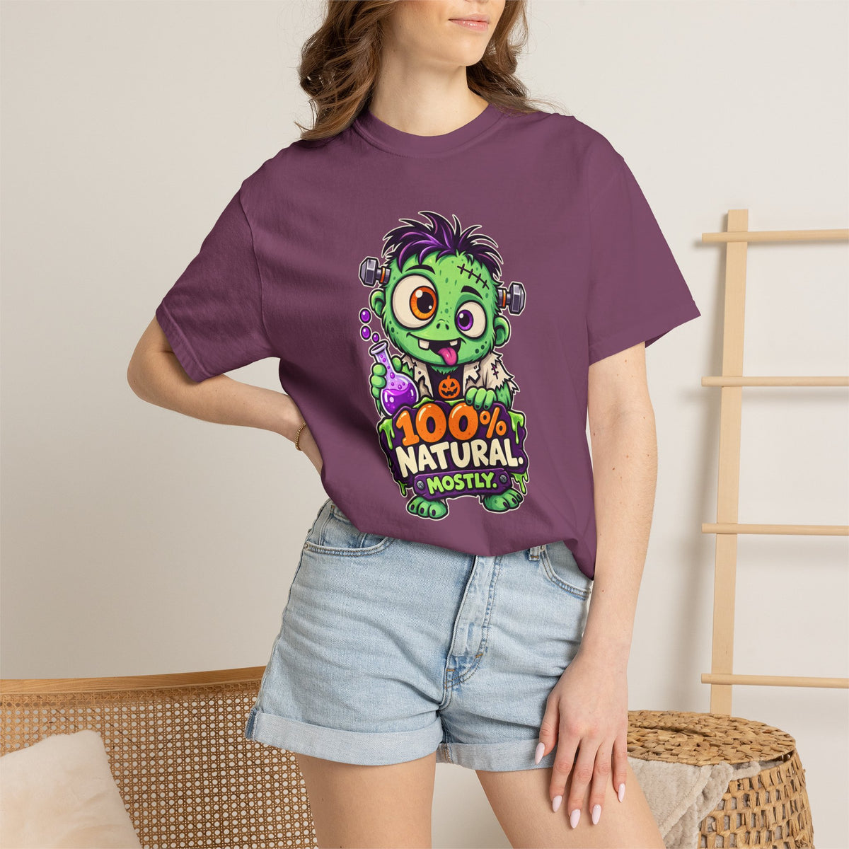 100% Natural. Mostly. – Cute Halloween Lab Monster T-Shirt