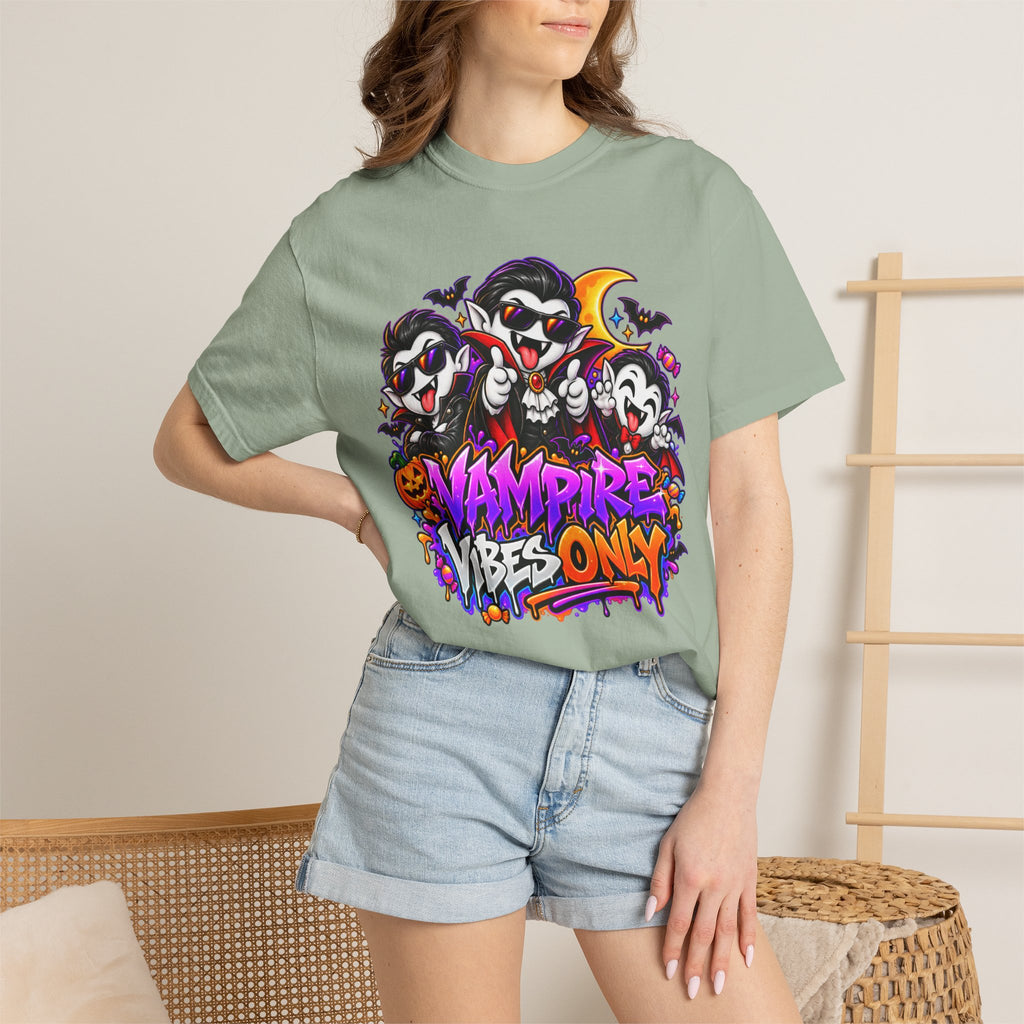Neon Vampire Vibes Halloween Unisex Garment-Dyed T-Shirt Featuring a Cool Festora Vampire Crew