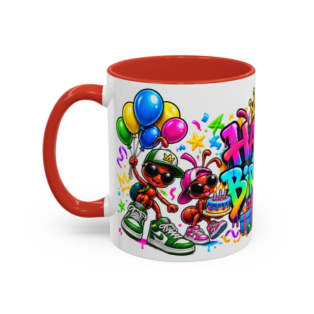 Happy Birthday Accent Coffee Mug - Colorful Graffiti Party Design (11 oz)