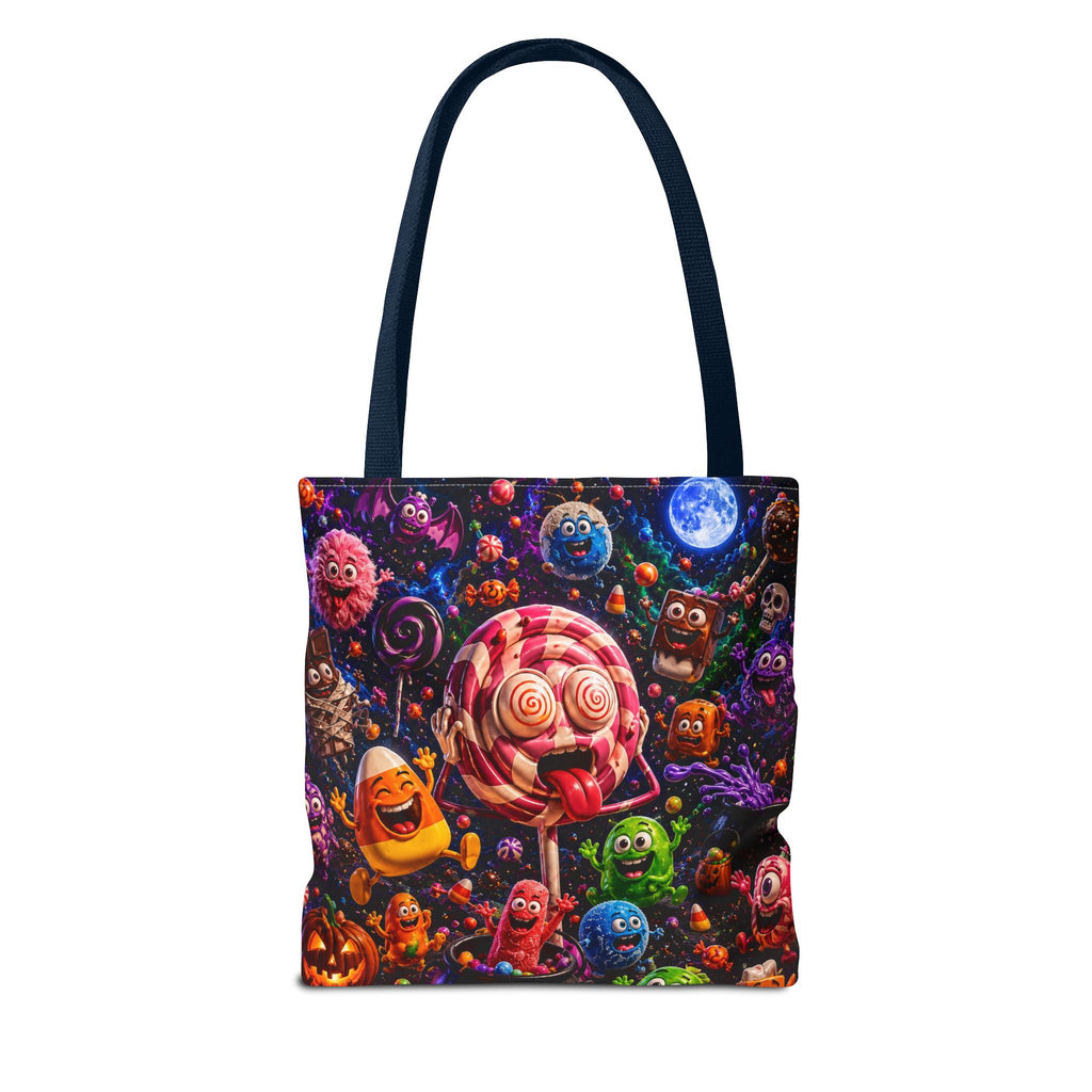 Crazy Halloween Candy Monsters Tote Bag — Colorful 3D Lolipop & Treats Design
