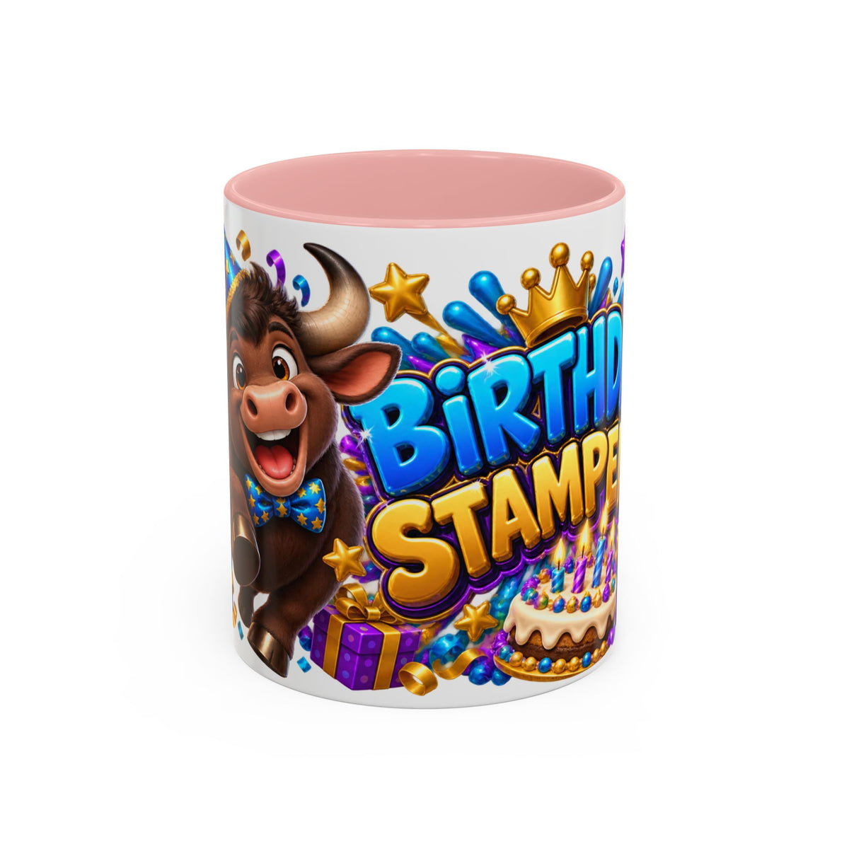 Birthday Stampede White Mug – Cute Buffalo Birthday Cup, Colorful Fun Party Gift
